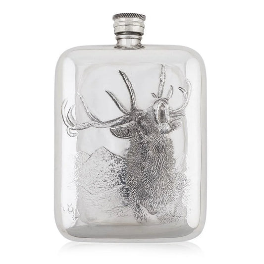 6oz Luxury Hip Flask With Embossed Roaring Stag