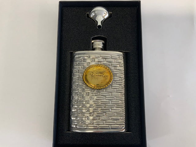 Basket Weave Hip Flask Fly Fish