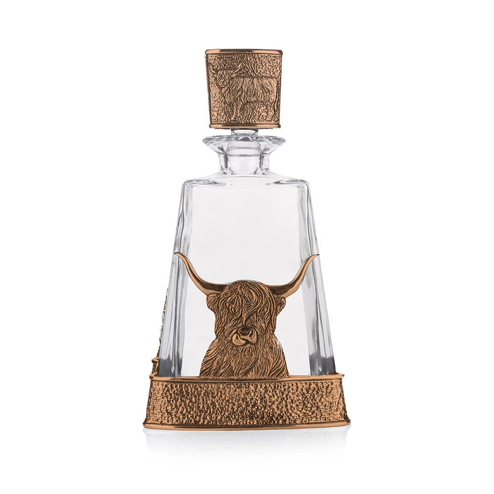 Highland Cow Bronze and Crystal Decanter