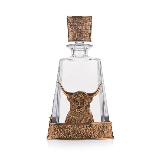 Highland Cow Bronze and Crystal Decanter