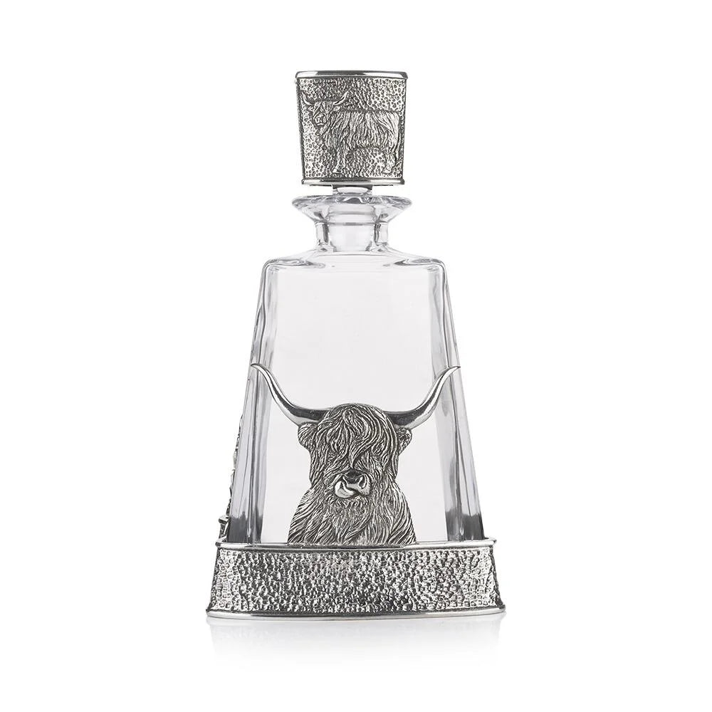 Highland Cow Pewter and Crystal Decanter