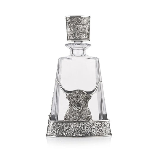 Highland Cow Pewter and Crystal Decanter