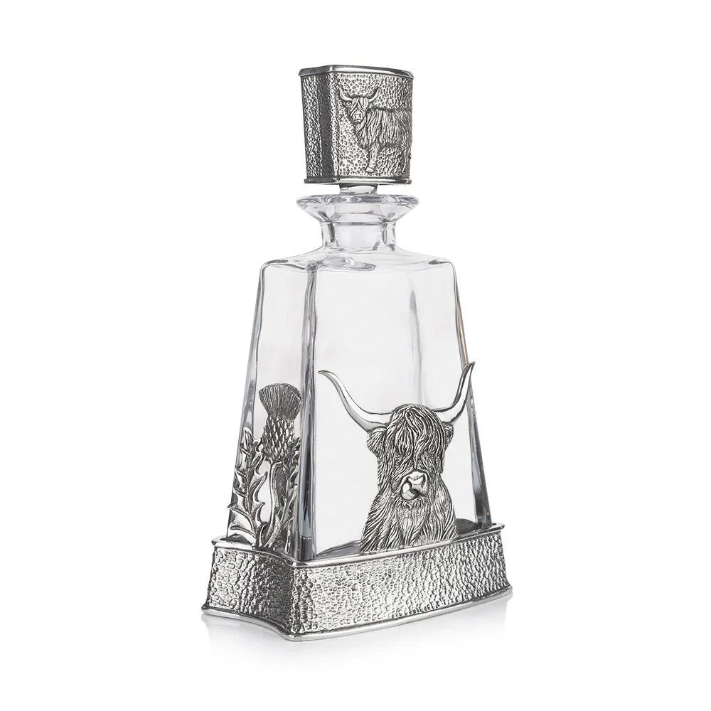 Highland Cow Pewter and Crystal Decanter