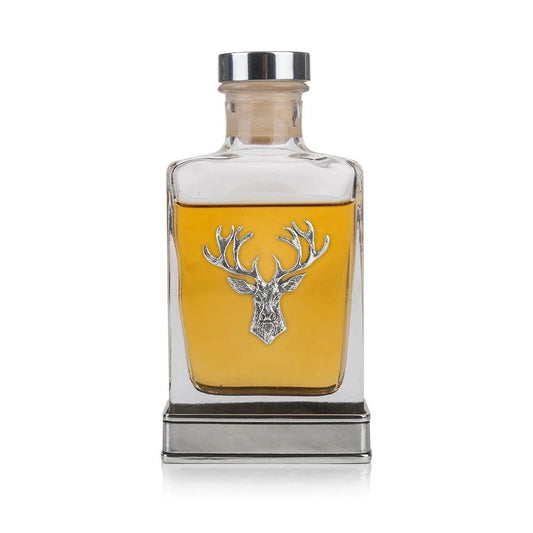 Handcrafted Stag Head Glass Pewter Hip Flask