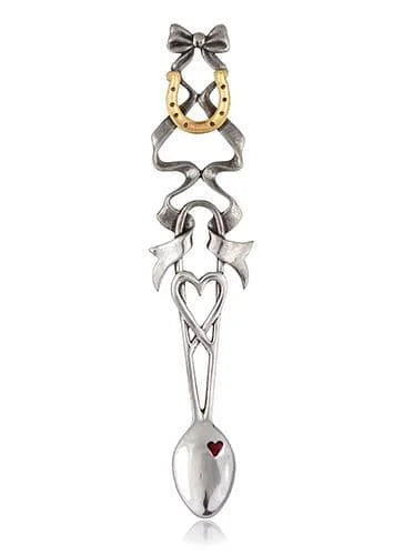 Enamelled Red Heart and Gold Plated Horseshoe Lovespoon